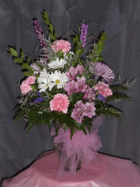 pink and lavender mothers day arrangement